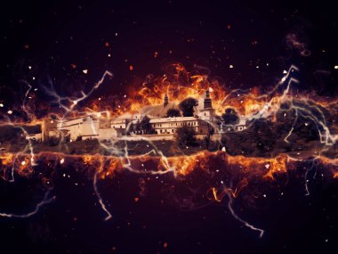 Eski şehir Krakow sanat illüstrasyonları antika