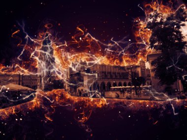 Eski şehir Krakow sanat illüstrasyonları antika