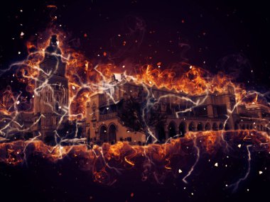 Eski şehir Krakow sanat illüstrasyonları antika