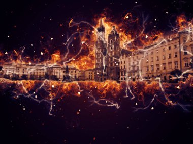 Eski şehir Krakow sanat illüstrasyonları antika