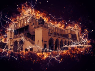 Eski şehir Krakow sanat illüstrasyonları antika