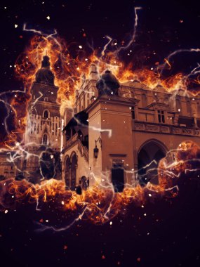 Eski şehir Krakow sanat illüstrasyonları antika