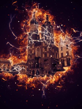 Eski şehir Krakow sanat illüstrasyonları antika