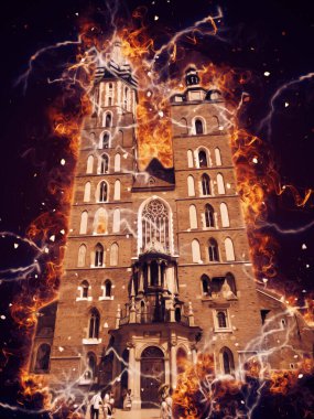 Eski şehir Krakow sanat illüstrasyonları antika