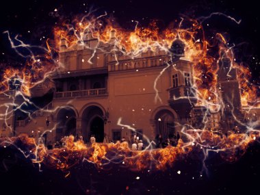 Eski şehir Krakow sanat illüstrasyonları antika