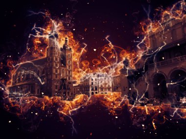 Eski şehir Krakow sanat illüstrasyonları antika