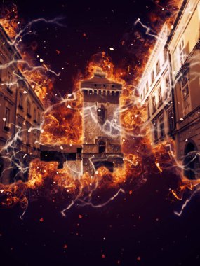 Eski şehir Krakow sanat illüstrasyonları antika