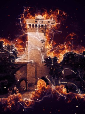 Eski şehir Krakow sanat illüstrasyonları antika