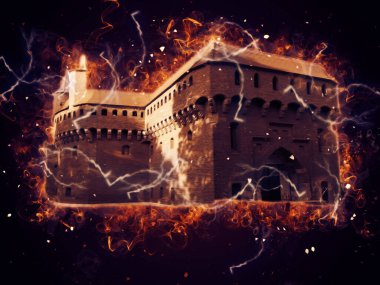 Eski şehir Krakow sanat illüstrasyonları antika