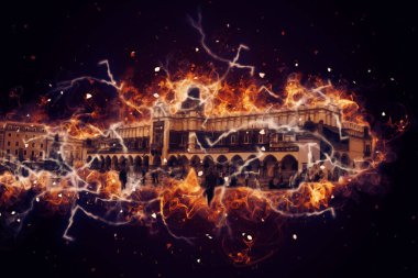 Eski şehir Krakow sanat illüstrasyonları antika