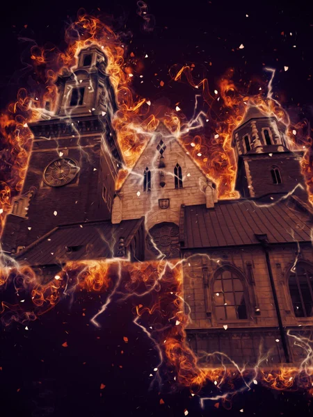 Eski şehir Krakow sanat illüstrasyonları antika