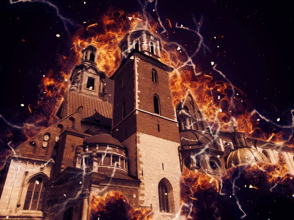 Eski şehir Krakow sanat illüstrasyonları antika