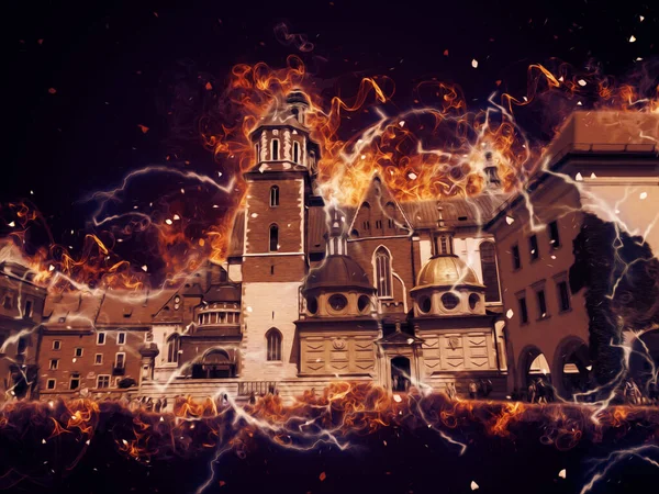 Eski şehir Krakow sanat illüstrasyonları antika