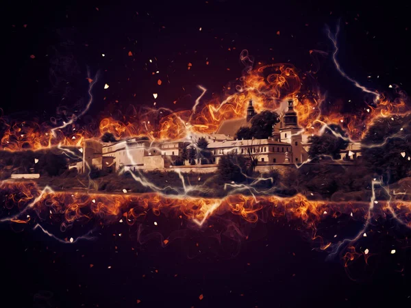 Eski şehir Krakow sanat illüstrasyonları antika