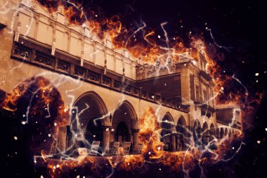 Eski şehir Krakow sanat illüstrasyonları antika