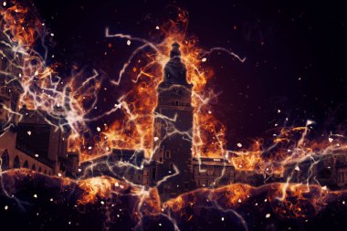 Eski şehir Krakow sanat illüstrasyonları antika