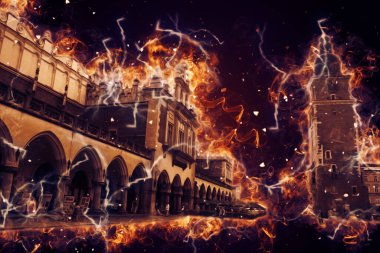 Eski şehir Krakow sanat illüstrasyonları antika