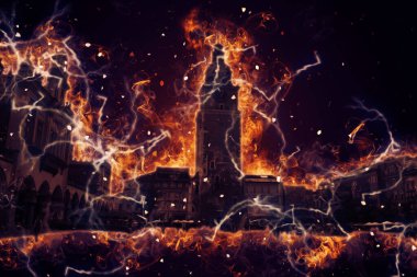 Eski şehir Krakow sanat illüstrasyonları antika