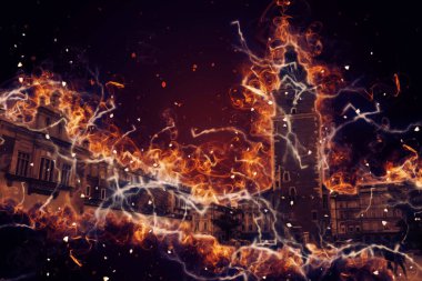 Eski şehir Krakow sanat illüstrasyonları antika