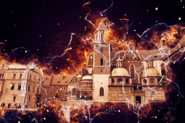 Eski şehir Krakow sanat illüstrasyonları antika