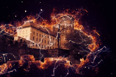 Eski şehir Krakow sanat illüstrasyonları antika