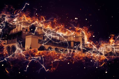 Eski şehir Krakow sanat illüstrasyonları antika