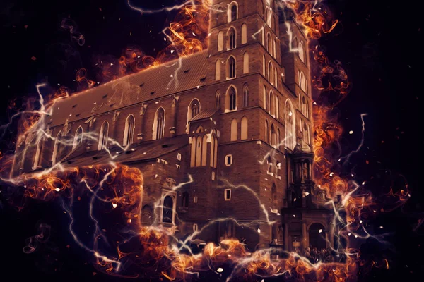 Eski şehir Krakow sanat illüstrasyonları antika