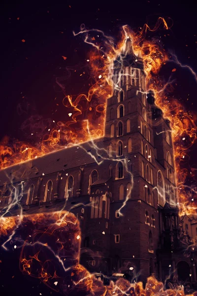 Eski şehir Krakow sanat illüstrasyonları antika