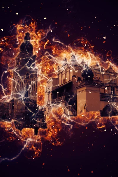 Eski şehir Krakow sanat illüstrasyonları antika