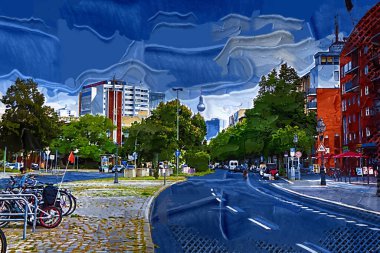 Berlin 'in mavi gökyüzüne bakan birçok penceresi olan köşesi.