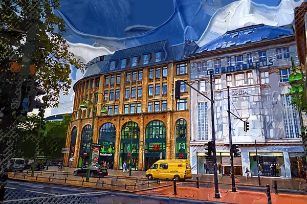 Hoek Van Het Gebouw Berlijn Met Veel Ramen Tegen Blauwe — Stockfoto