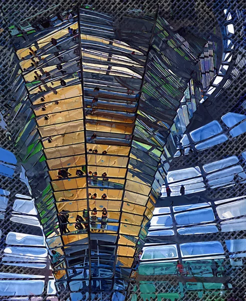 Berlin Niemcy Taras Dachu Oświetlona Szklana Kopuła Budynku Reichstag — Zdjęcie stockowe