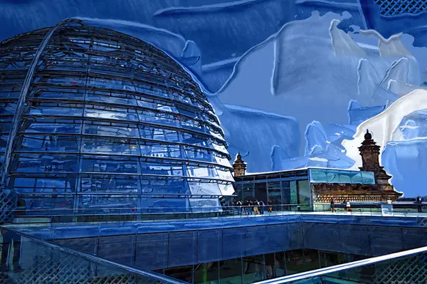 Berlín Německo Střešní Terasa Osvětlená Skleněná Kopule Reichstag Building — Stock fotografie