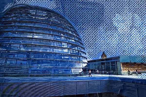 Berlín Alemania Terraza Azotea Cúpula Cristal Iluminado Del Edificio Del — Foto de Stock