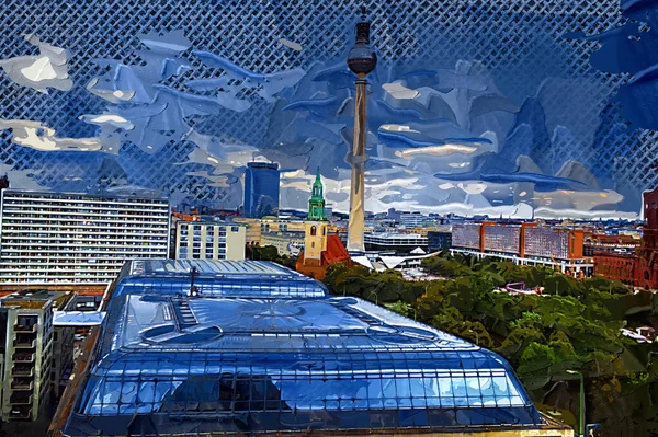Skyline Panorama Berlijn Met Toren Spree Rivier Bij Zonsondergang Duitsland — Stockfoto