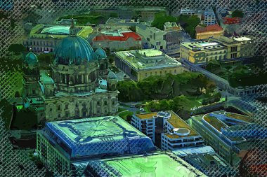 Berlin gökdeleni TV kulesi ve günbatımında Spree nehri, Almanya