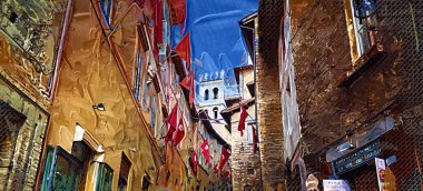 Tarihi Assisi, Umbria, İtalya 'da antik bir ara sokak.