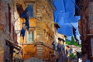 Tarihi Assisi, Umbria, İtalya 'da antik bir ara sokak.