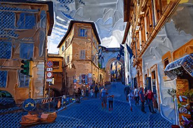 Tarihi Assisi, Umbria, İtalya 'da antik bir ara sokak.