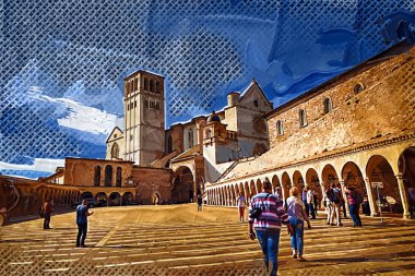 Şehir manzarası Assisi bazilikası ve manastır İtalya klasik retro