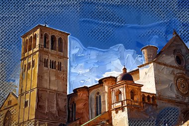 Şehir manzarası Assisi bazilikası ve manastır İtalya klasik retro