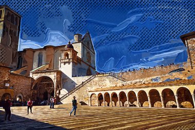 Şehir manzarası Assisi bazilikası ve manastır İtalya klasik retro