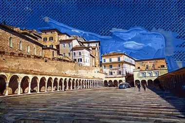 Şehir manzarası Assisi bazilikası ve manastır İtalya klasik retro