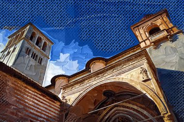 Şehir manzarası Assisi bazilikası ve manastır İtalya klasik retro