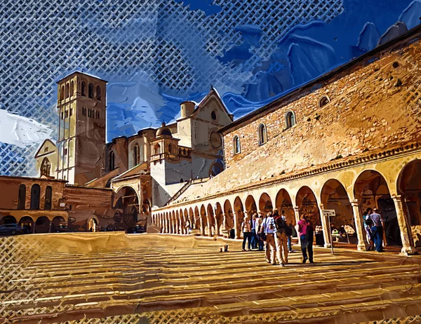 Paesaggio Urbano Assisi Basilica Monastero Italia Vintage Retrò — Foto Stock