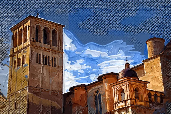 Cityscape Assisi大教堂和修道院意大利复古 — 图库照片