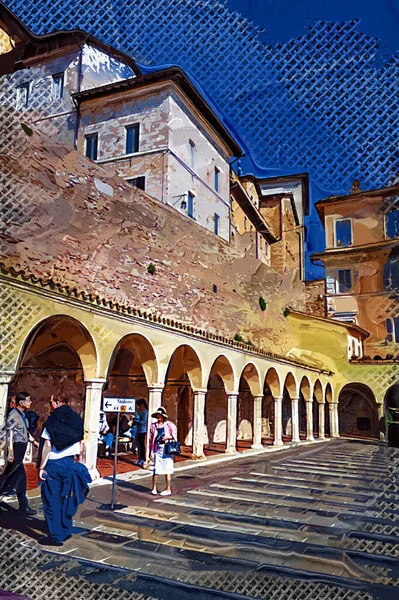 Cityscape Assisi Bazilika Klášter Itálie Vintage Retro — Stock fotografie