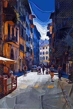 Floransa, Toskana 'da dar bir cadde. İtalya fotoğraf klasikleri