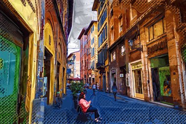 Floransa, Toskana 'da dar bir cadde. İtalya fotoğraf klasikleri