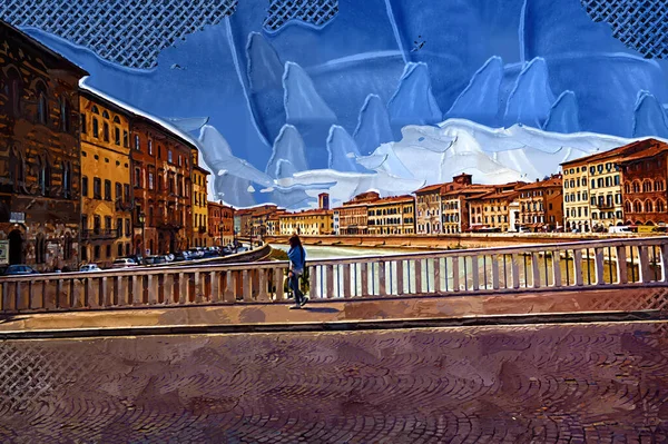 Widok Lotu Ptaka Średniowieczny Kamienny Most Ponte Vecchio Nad Rzeką — Zdjęcie stockowe